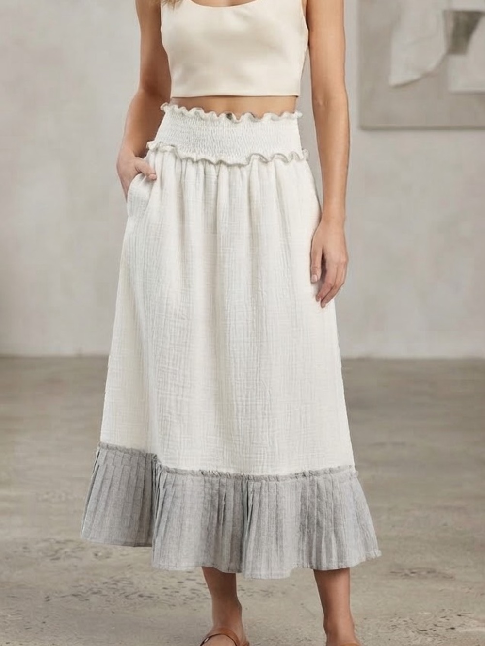 Women's CHIO DI STEFANIA D White Silver Midi Skirt S NWT